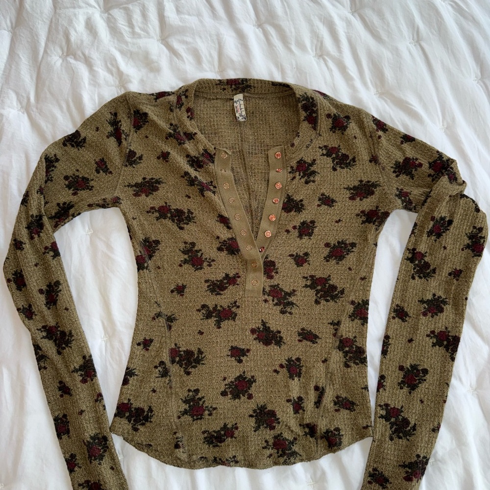 Free People Long Sleeve Henley Top